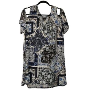 Avans Cold Shoulder Blue And White Floral Top Size 18